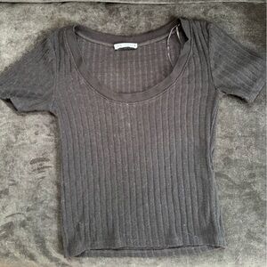 Zara Charcoal Ribbed Knit Top